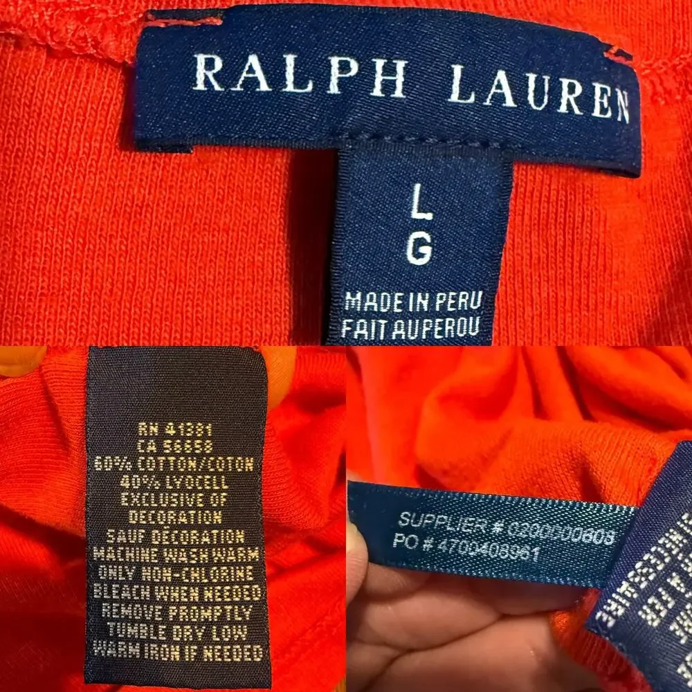 Ralph Lauren Orange Basic V-Neck Short Sleeve T-Shirt Pony Logo Large - Picture 10 of 10
